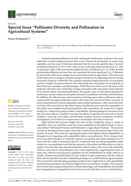 Pollinator Diversity and Pollination in Agricultural Systems”