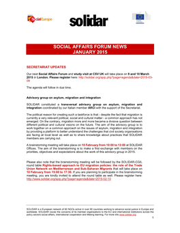 Social Affairs Forum News January 2015