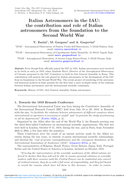 Italian Astronomers in the IAU: the Contribution and Role of Italian Astronomers from the Foundation to the Second World War