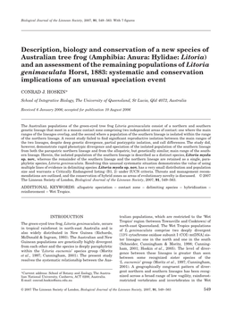 Description, Biology and Conservation of a New