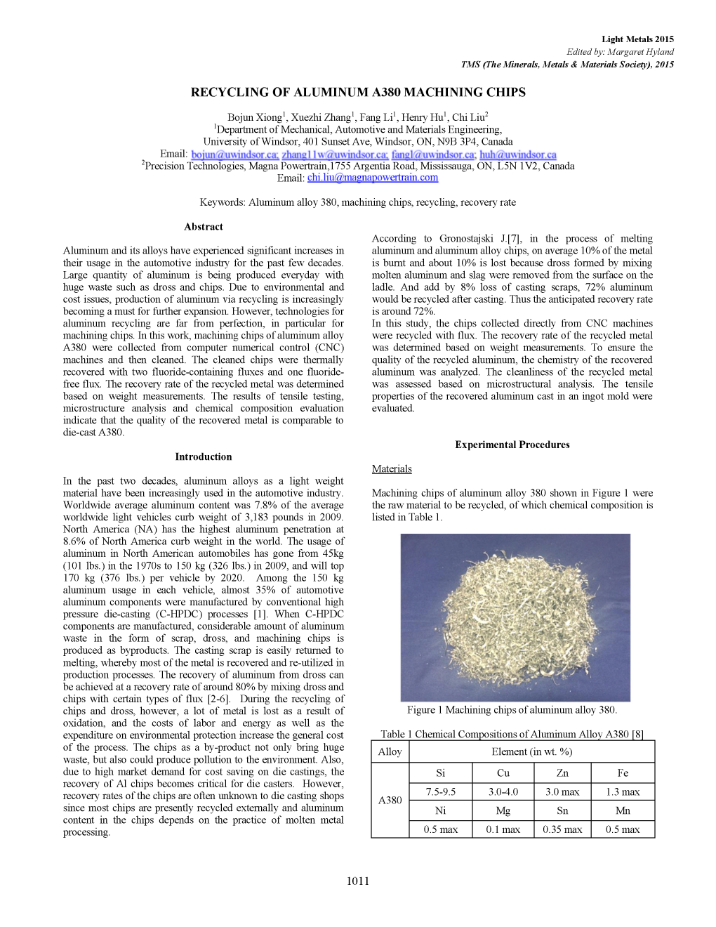 Recycling of Aluminum A380 Machining Chips