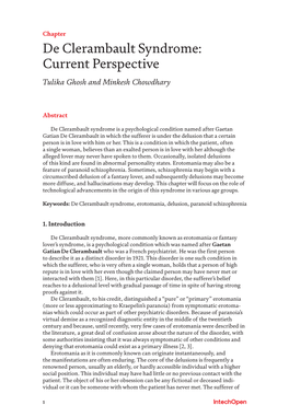 De Clerambault Syndrome: Current Perspective Tulika Ghosh and Minkesh Chowdhary