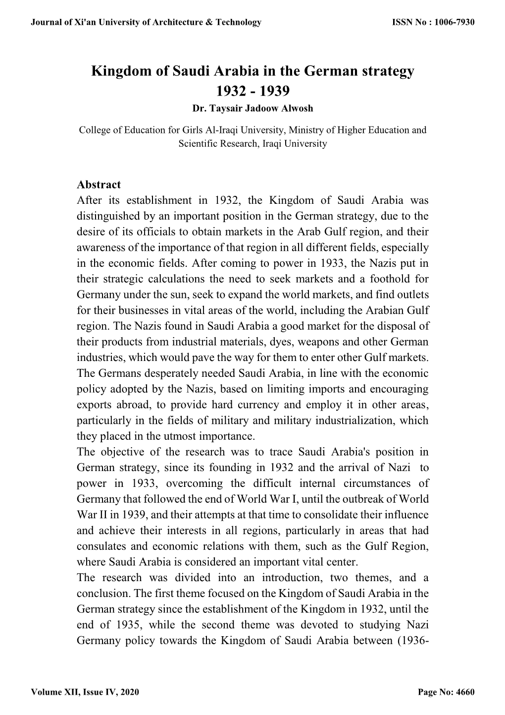 Kingdom of Saudi Arabia in the German Strategy 1932 - 1939 Dr