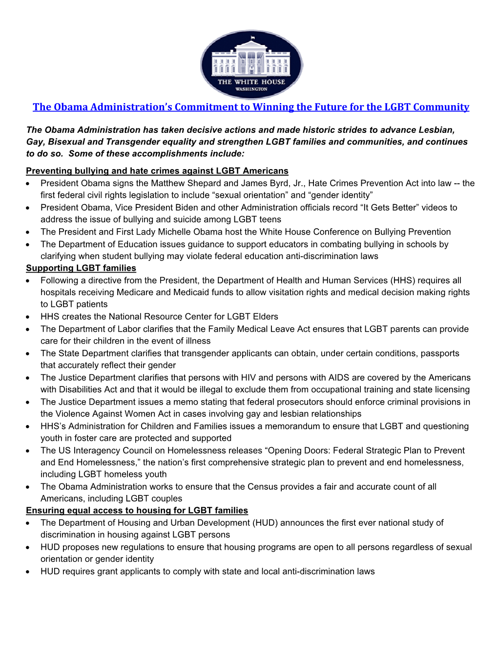 Winning the Future for LGBT Americans Factsheet