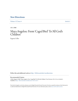 Maya Angelou: from ‘Caged Bird’ to ‘All God’S Children’ Eugenia Collier