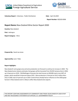Report Name:New Zealand Wine Sector Report 2020