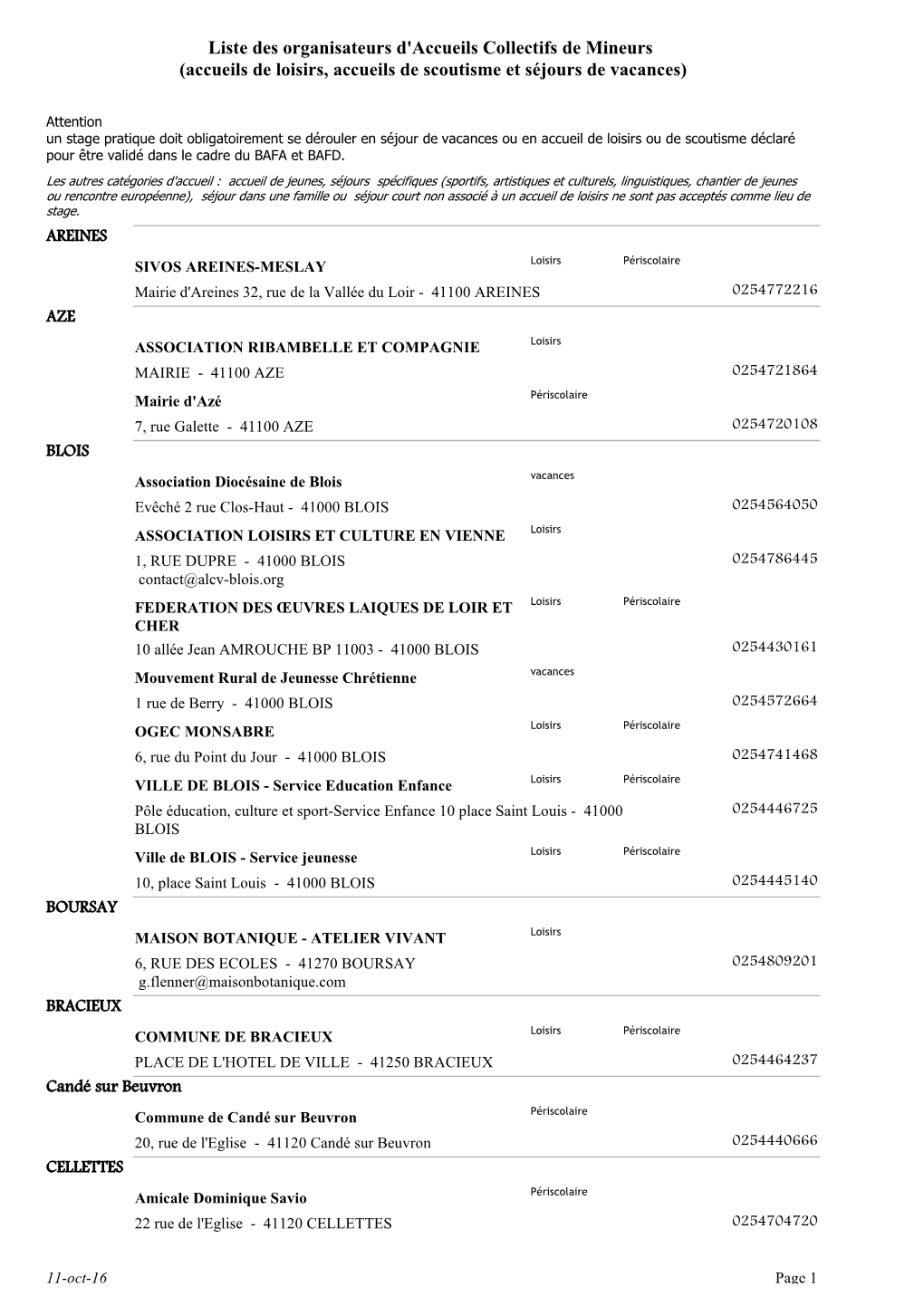 Accueils De Loisirs, Accueils De Scoutisme Et Séjours De Vacances)