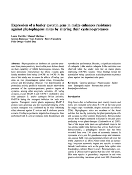 Expression of a Barley Cystatin Gene in Maize Enhances Resistance Against Phytophagous Mites by Altering Their Cysteine-Proteases