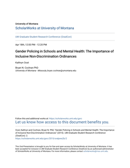 Gender Policing in Schools and Mental Health: the Importance of Inclusive Non-Discrimination Ordinances