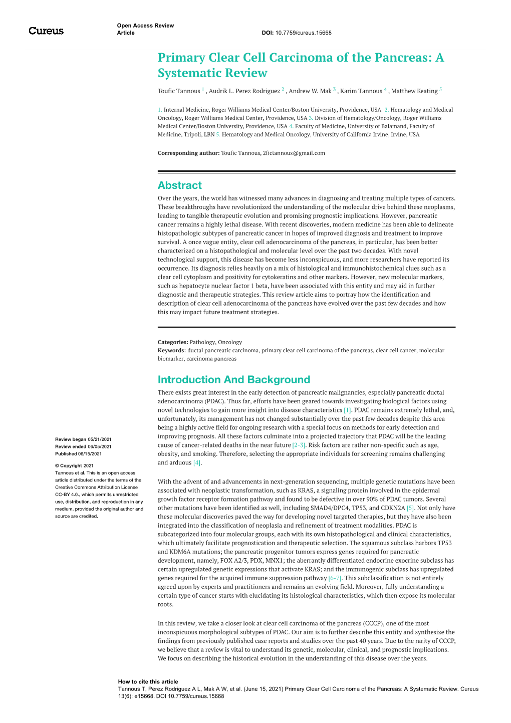 Primary Clear Cell Carcinoma of the Pancreas: a Systematic Review