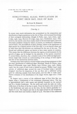 Sublittoral Algal Population in Port Erin Bay, Isle of Man