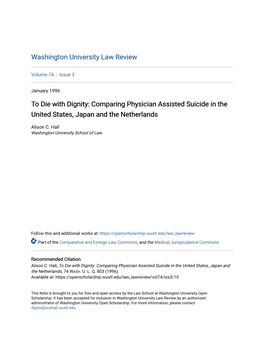 To Die with Dignity: Comparing Physician Assisted Suicide in the United States, Japan and the Netherlands