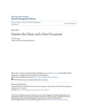 Hamlet, the Ghost, and a New Document David George Urbana University, David.George@Urbana.Edu