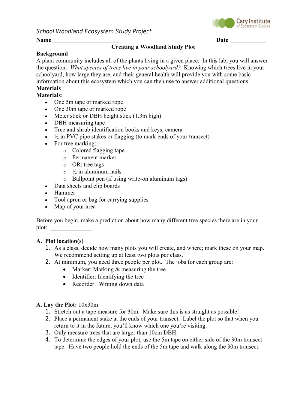 Creating a Woodland Study Plot