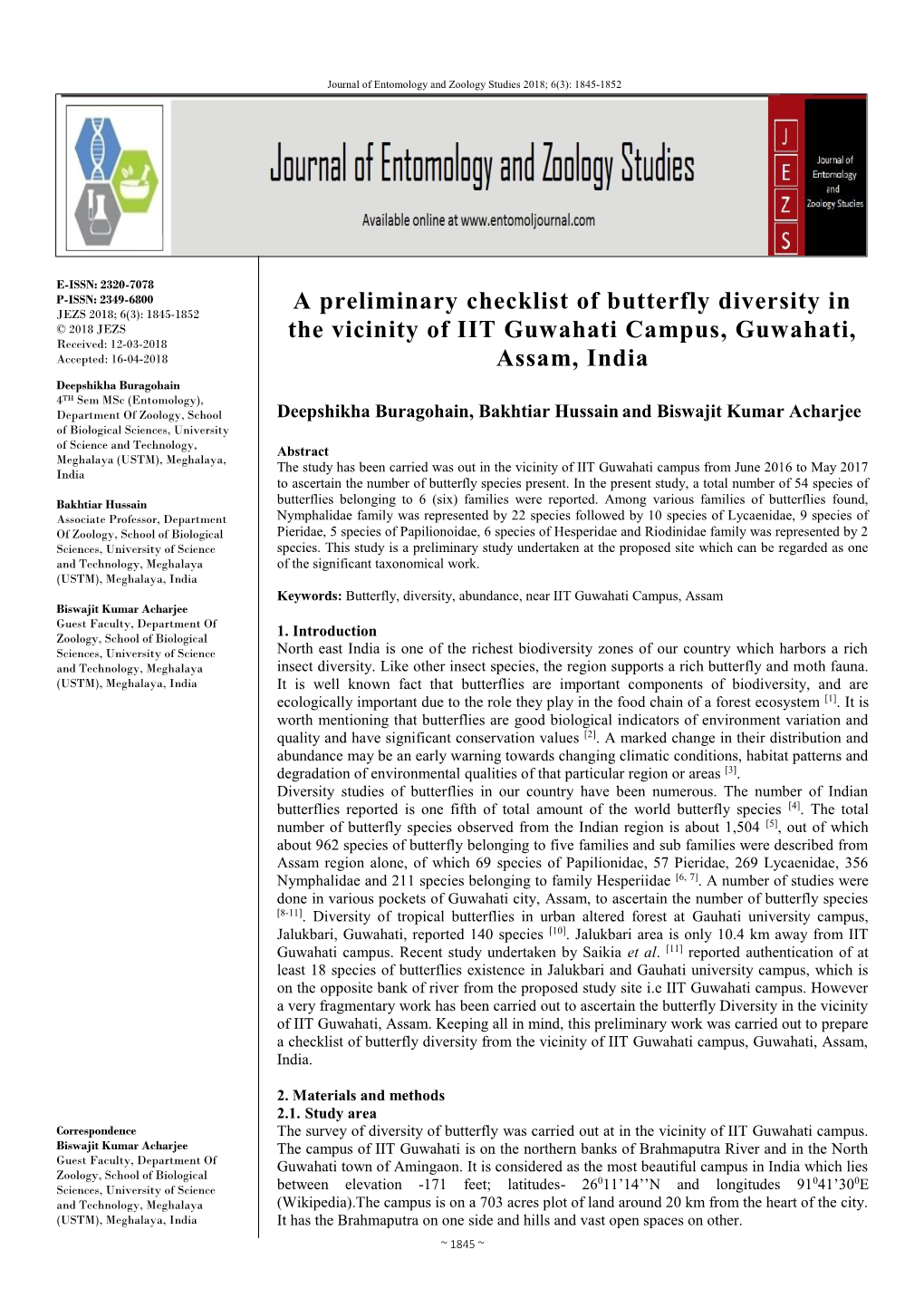 A Preliminary Checklist of Butterfly Diversity in the Vicinity of IIT