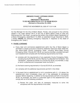 AMENDED PHASE 3 OPENING ORDER and EMERGENCY MEASURES to BE IMPLEMENTED by CITY of MIAMI BEACH (Revised on November 25, 2020)