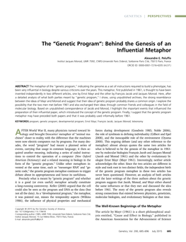 Genetic Program”: Behind the Genesis of an Inﬂuential Metaphor