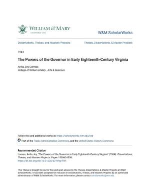The Powers of the Governor in Early Eighteenth-Century Virginia