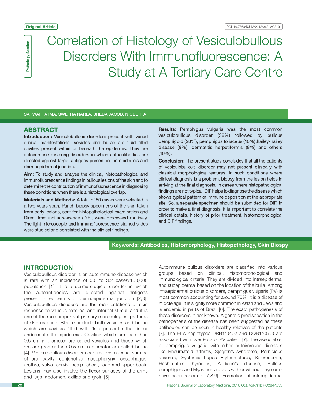 Correlation of Histology of Vesiculobullous Disorders with Immunofluorescence: A