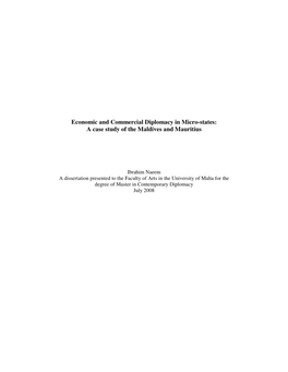 Economic and Commercial Diplomacy in Micro-States: a Case Study of the Maldives and Mauritius