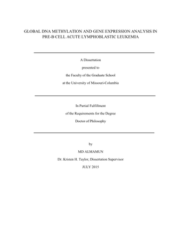 Global Dna Methylation and Gene Expression Analysis in Pre-B Cell Acute Lymphoblastic Leukemia
