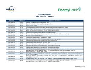Priority Health Spine and Joint Code List