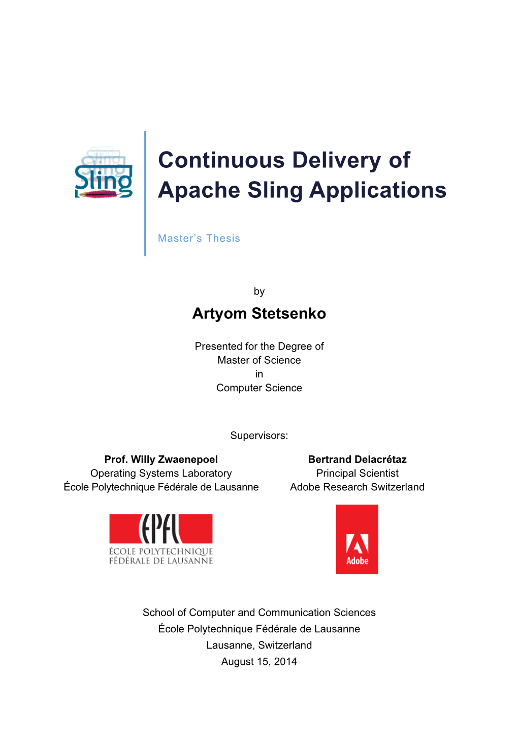 Continuous Delivery of Apache Sling Applications Acknowledgements