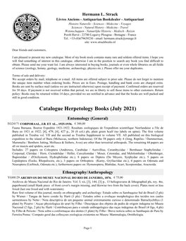 Catalogue Herpetology Books (Updated July