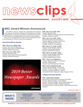 WHAT's INSIDE: BNC Award Winners Announced