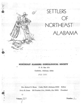 SETTLERS of NORTHEAST ALABAMA Will Be: Vol