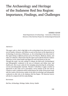 The Archaeology and Heritage of the Sudanese Red Sea Region: Importance, Findings, and Challenges