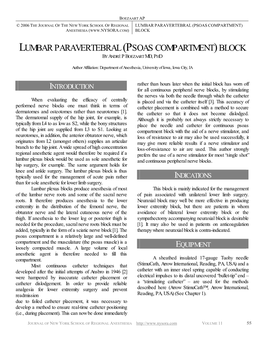 Lumbar Paravertebral (Psoas Compartment)Block