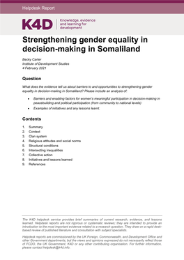 Strengthening Gender Equality in Decision-Making in Somaliland
