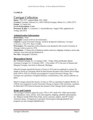 Carrigan Collection, 1792-1971 (Bulk 1921-1969)
