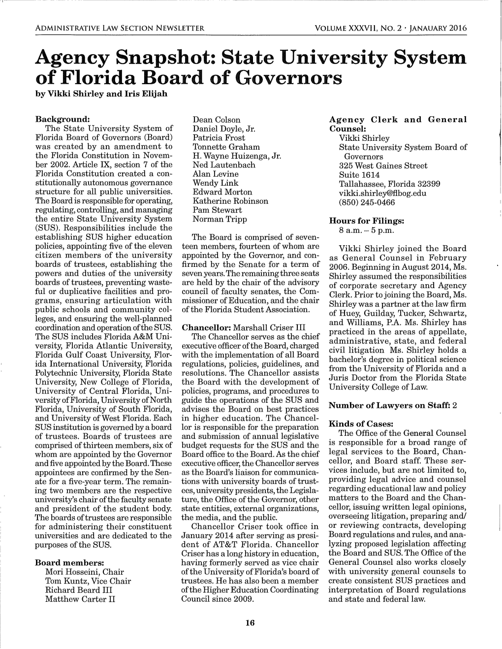 State University System of Florida Board of Governors by Vikki Shirley and Iris Elijah