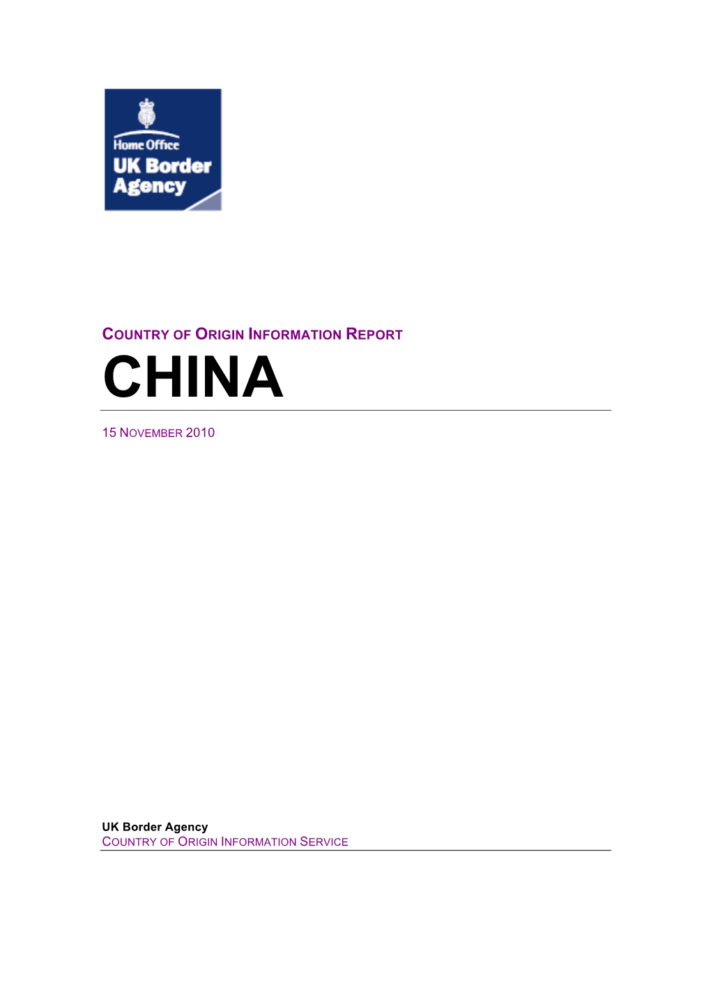 Country of Origin Information Report China