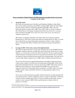 Digital Dividend: 600 Mhz Band and Geographic Interleaved Spectrum a Response by MG ALBA
