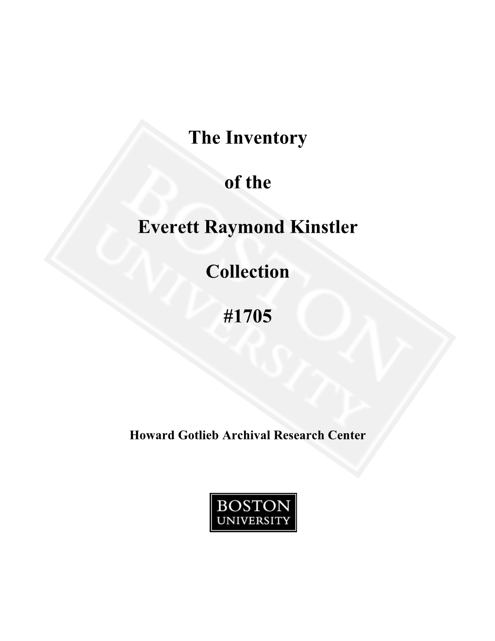 The Inventory of the Everett Raymond Kinstler Collection #1705