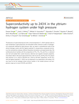 Superconductivity up to 243 K in the Yttrium-Hydrogen System Under High