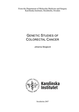 Genetic Studies of Colorectal Cancer