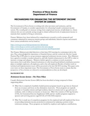 Mechanisms for Enhancing the Retirement Income System of Canada