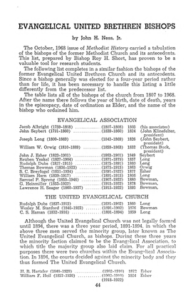 EVANGELICAL UNITED BRETHREN BISHOPS by Oh H