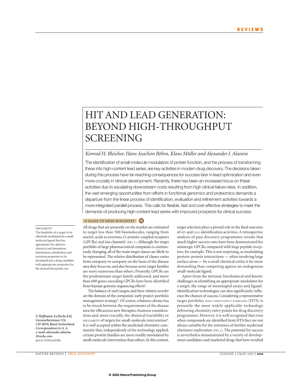 Hit and Lead Generation: Beyond High-Throughput Screening