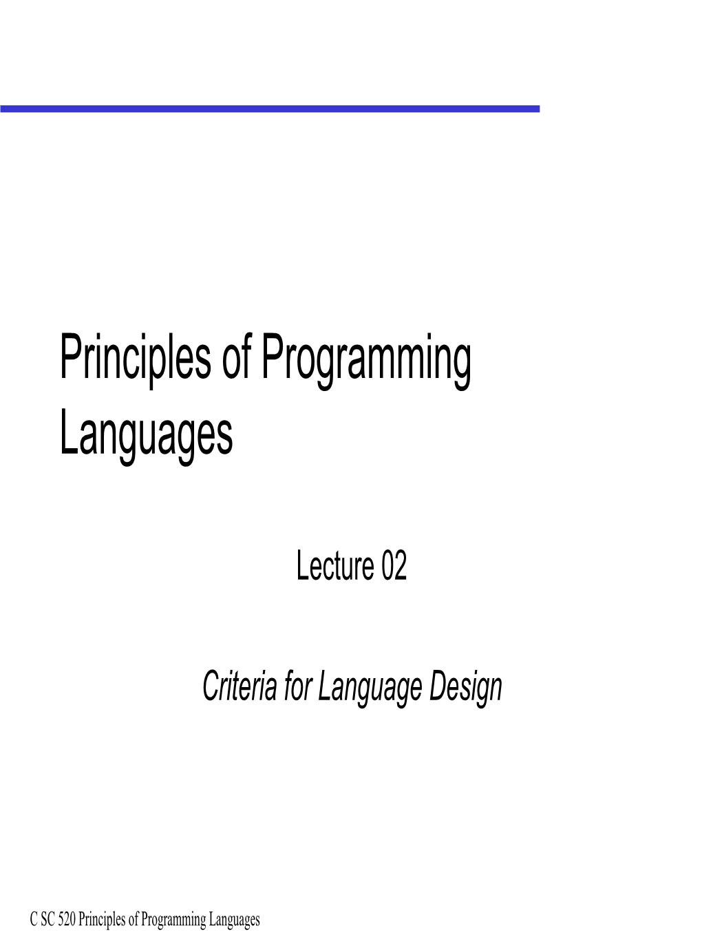 Principles of Programming Languages