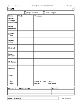 FSGP 2019 Scrutineering Sheets