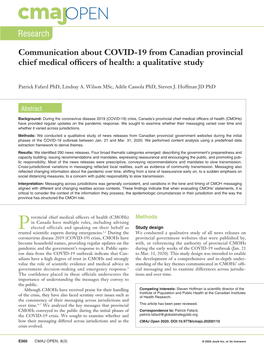 Communication About COVID-19 from Canadian Provincial Chief Medical Officers of Health: a Qualitative Study