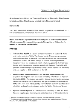 Full Text of the Decision Regarding the Anticipated Acquisition by Telecom