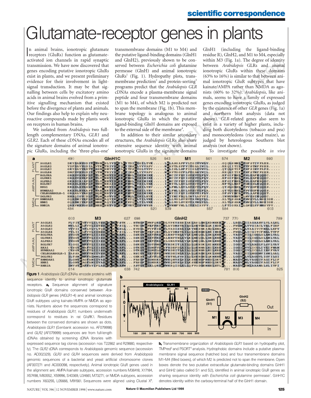 Glutamate-Receptor Genes in Plants