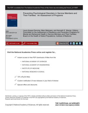 Preventing Psychological Disorders in Service Members and Their Families: an Assessment of Programs