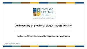 Inventory of Provincial Plaques Across Ontario